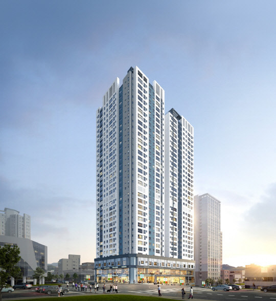 동문건설이 8일 '문수로 동문굿모닝힐' 견본주택을 열고 분양한다. 울산 문수로 동문굿모닝힐 투시도.<동문건설 제공>